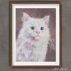 original watercolor painting "van cat"  turkish cat, best gift, for office, home interior, wall decor, for teenagers