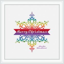 inscription merry christmas snowflake cross stitch pattern rainbow holiday winter colorful counted crossstitch patterns