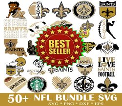 50  new orleans saints svg bundle, n f l teams svg, n f l svg, football svg, sport bundle, png, jpg, dxf