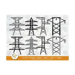 transmission tower silhouette, power lines svg, electricity tower svg, electrical lines svg, wireless tower svg, voltage