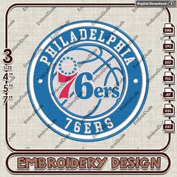 nba philadelphia 76ers logo embroidery design, nba embroidery files, nba 76ers embroidery, machine embroidery