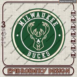 nba milwaukee bucks logo embroidery design, nba embroidery files, nba milwaukee bucks embroidery, machine embroidery