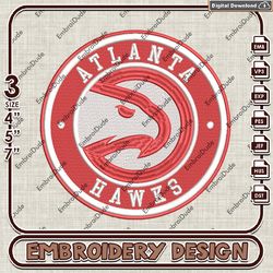 nba atlanta hawks logo embroidery design, nba embroidery files, nba atlanta hawks embroidery, machine embroidery
