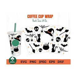 witch coffee cup wrap svg, halloween coffee cup wrap svg, spooky coffee cup svg, scary halloween coffee cup wrap svg, ba