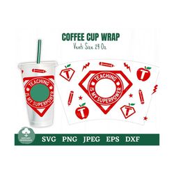 teaching is my superpower coffee cup wrap svg, teacher coffee cup wrap svg, teaching coffee cup wrap svg, apple coffee c