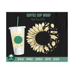 graduation sunflower coffee cup wrap svg, sunflower graduation coffee cup wrap svg, sunflower coffee cup svg, graduation