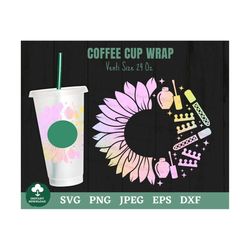 nail sunflower coffee cup wrap svg, sunflower nail coffee cup wrap svg, nail polish coffee cup svg, nail artist coffee c