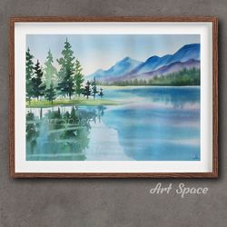 original watercolor painting "reflection" nature -best gift, for office, home interior, wall decor, for teenagers