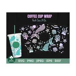 mermaid coffee cup wrap svg, mermaid tail coffee cup svg, under the sea coffee cup wrap svg, mermaid full wrap coffee co