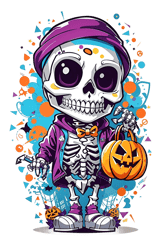 kawaii skeleton celebrating halloween