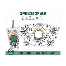 spooky season spiderweb coffee cup wrap svg, halloween spider web coffee cup svg, halloween coffee cup svg, scary hallow