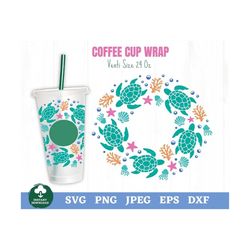 turtle coffee cup ring svg, sea turtle coffee cup ring svg, sea world coffee cup wrap svg, sea turtle coffee cup, ocean