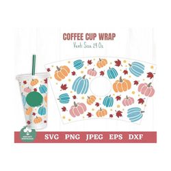 fall pumpkin coffee cup wrap svg, fall season coffee cup svg, pumpkin coffee cup svg, autumn pumpkins coffee cup wrap sv