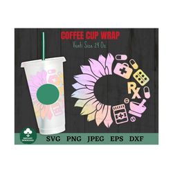 pharmacist sunflower coffee cup svg, medical coffee cup svg, pharmacist coffee cup svg, pharmacy tech coffee cup wrap sv