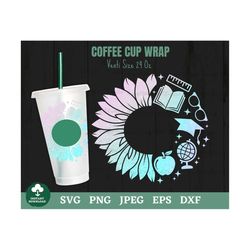 teacher sunflower coffee cup wrap svg, sunflower coffee cup svg, teacher coffee cup svg, apple teacher coffee cold cup s