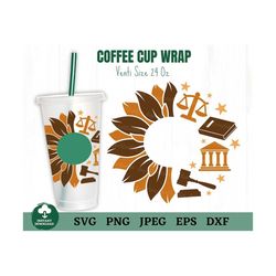 lawyer sunflower coffee cup wrap svg, lawyer coffee cup svg, law and justice scale balance coffee cup svg, sunflower law