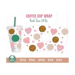 concha coffee cup wrap svg, pan dulce border coffee cup wrap svg, mexicano coffee cup svg, cafecito y chisme coffee cup