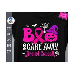 boo scare away breast cancer svg, breast cancer awareness support, pink halloween, october ribbon pumpkin, breast cancer