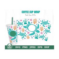 turtle coffee cup wrap svg, sea turtle full wrap svg, sea world coffee cup wrap svg, sea turtle coffee cup svg, ocean co