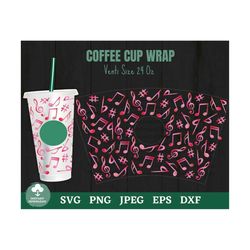 music notes coffee cold cup svg, full wrap musical coffee cold cup svg, musician coffee cup svg, music lover, music symb