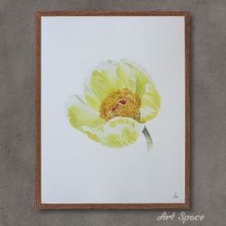 original watercolor painting ""yellow peony" kitchen decoration,art,botany illustration, playroom, decoration for office