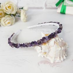 amethyst headband, wedding purple crystals hair crown, february birthstone hair jewelry, gemstone women hair accessories