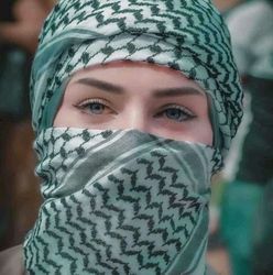 white and green shemagh keffiyeh arab scarf, head scarf, head wrap, dust protector