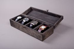 personalized wooden watch organizer 4 slot - engraved display case for watches and accessories - jewelry box for men