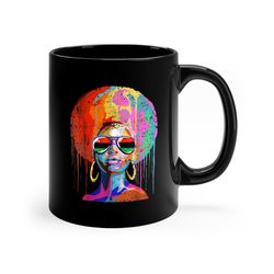 black woman mug, black queen afro melanin mug, black juneteenth girl mug, black queen coffee and tea mug, mother's day b