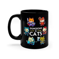 dungeons & cats mug, dnd dungeons and dragons cats mug, dnd ceramic mug, cat dnd mug, d20 dice dungeon cats mug, cute du