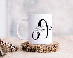 floral alphabet mug, custom alphabet gift mug, woman gift mug, ceramic mug, personalized alphabet mug, coffee mug, initi