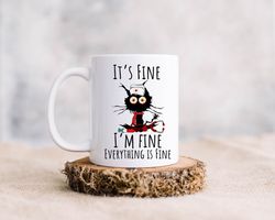 it's fine i'm fine everything is fine cat  nurse mug, black cat nurse ceramic mug, nurse cat lover gift mug, nurse cat o