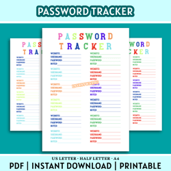 password log, printable password tracker – instant download (a4 / half letter / us letter)