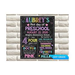 first day of preschool, first day of school sign, back to school sign chalkboard, photo prop, printable, first day of ki