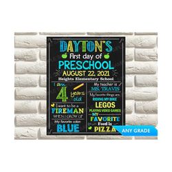 last day of preschool, first day of school sign, back to school sign chalkboard, photo prop, printable, first day of kin