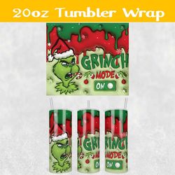 3d inflated christmas grinch mode tumbler wrap png, christmas 3d tumbler wrap, grinch mode tumbler png