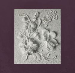 sculptural wall art white bas-relief with pearls botanical artwork flowers 3d plaster relief