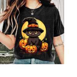 halloween shirt, scary black cat witch hat shirt, happy halloween, halloween witches, funny halloween, skeleton hallowee