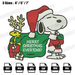 snoopy and woodstock christmas embroidery file, christmas embroidery designs, machine embroidery design filels