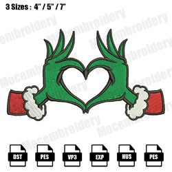 grinch heart christmas embroidery file, christmas embroidery designs, machine embroidery design file