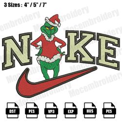 nike grinch christmas embroidery file, christmas embroidery designs, machine embroidery design file