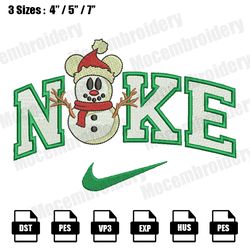 nike snowman mickey mouse embroidery file, christmas embroidery designs, machine embroidery design file