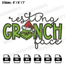 resting grinch face embroidery file, christmas embroidery designs, machine embroidery design file