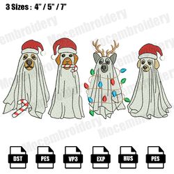 four ghost dog spooky season christmas embroidery design, christmas embroidery designs, machine embroidery design file