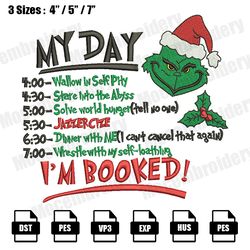 grinch my day i'm booked embroidery file, christmas embroidery designs, machine embroidery design file