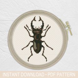 stag beetle cross stitch pattern pdf, bug cross stitch - instant download