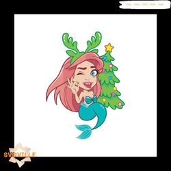 baby mermaid ariel svg, christmas svg, pinetree svg, mermaid svg, ariel christmas svg, christmas light svg, christmas de