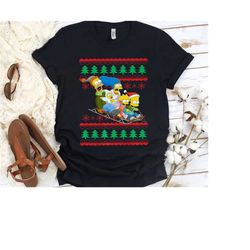 santa the simpsons christmas family sleigh ride ugly sweater, homer marge bart lisa maggie xmas t-shirt, disneyland vaca