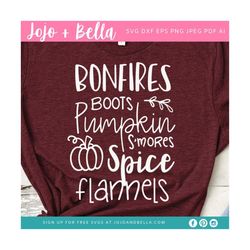 bonfires boots pumpkin s'mores spice flannels svg, pumpkin svg, fall svg file, autumn svg, fall pumpkin svg, fall t-shir