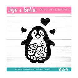 swirly penguin svg, cute penguin svg, penguin svg, valentines svg, valentines penguin svg, valentine penguin svg, cute v